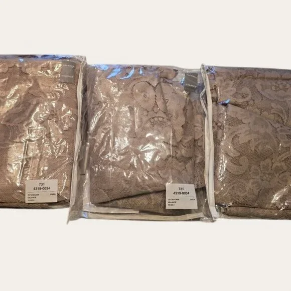 Linen Floral Lace Curtain Set Sheer Beige Panels For Living Room Bedroom Decor - Picture 4 of 4